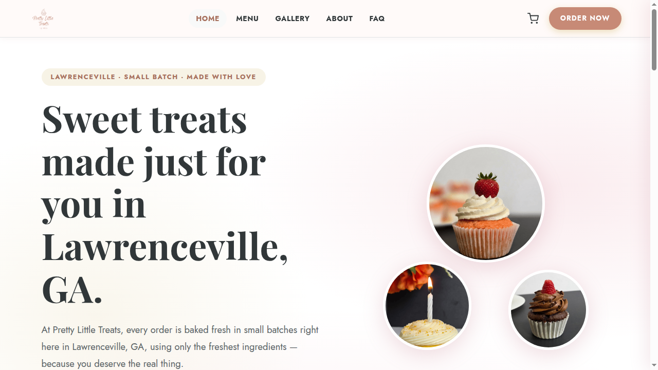 Pretty Little Treats Website Snapshot